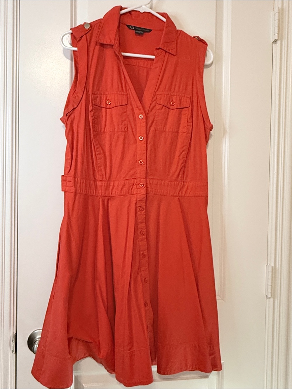 PtP 20”❤️ Armani Exchange Coral Red Shirt Dress Size 12 | Designer Cotton Midi